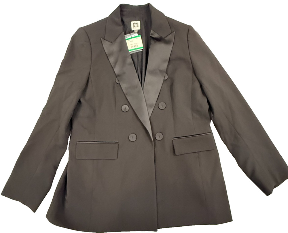 Anne Klein Blazer Womens Large Black Double Breasted Jacket Business Office NWT